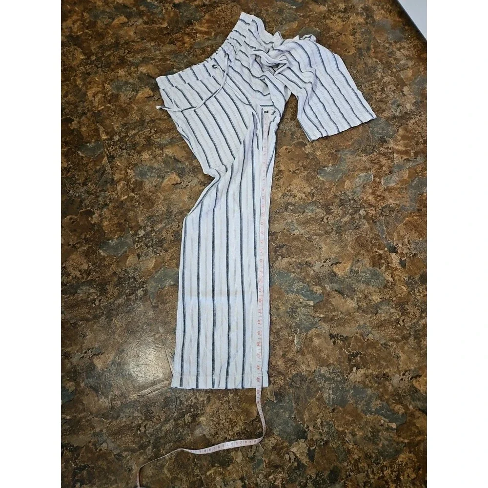 Per Se Linen blend pants White/Blue Striped pants Size Medium 55% Linen (A245)‎